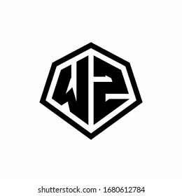 Logotipo de monograma WZ con forma hexagonal y plantilla de diseño de estilo redondeado en línea aislado en fondo blanco