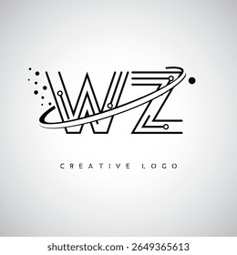 Logotipo Monograma de Órbita WZ - Marca de Letra Mínima Futurista com Linha de Arte Circular, Pontos Inspirados na Tecnologia e Conceito de Movimento Espacial para Identidade de Marca Moderna