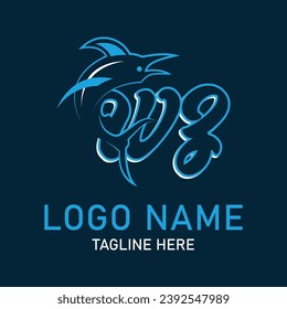 WZ shark logo design vector. Cartoon shark mascot on navy background. 
Shark esport mascot logo design. Editable letter shark logo design for company