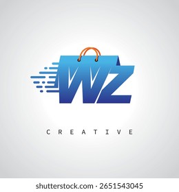 WZ Shopping Monogram – Fast Delivery E-commerce Logo with Bag Icon and Digital Branding for Online Store, Retail and Logistic Identity
