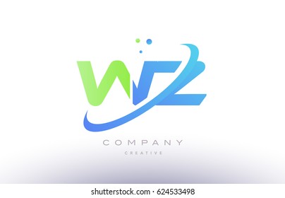 wz w z alphabet green blue swoosh letter company logo vector icon design template