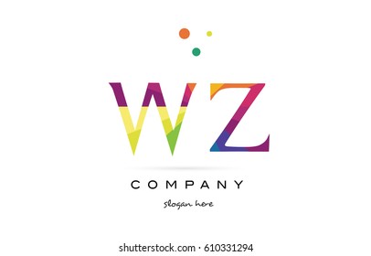 wz w z  creative rainbow colors colored alphabet company letter logo design vector icon template