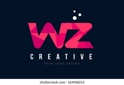 WZ W Z Purple Letter Logo Design with Low Poly Pink Triangles Concept