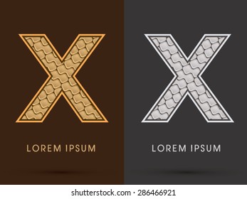 X, Abstract Font, Text, Typography, concept  luxury gold and silver pattern, graphic vector
