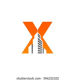 X alphabet building negative space letter logo orange