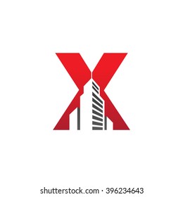 X alphabet building negative space letter logo red