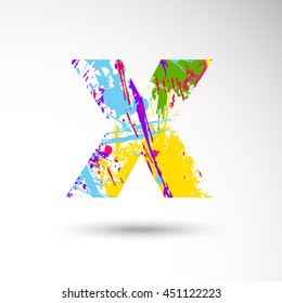 X Alphabet with colors splash style on grungy vector illustration