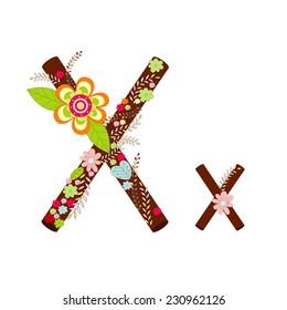 X Alphabet Flower Font Design Vector 