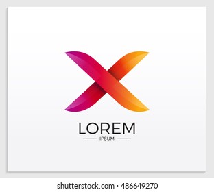 X Alphabet letter logo. Abstract Glossy Colorful logotype vector design template in white background