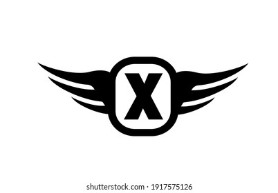 X alphabet letter logo for business and company with wings and black and white color. Corporate brading and icon lettering with simple design