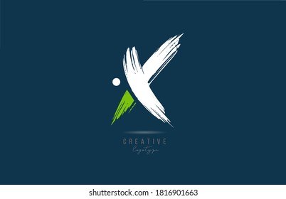 X alphabet letter logo icon in white green blue color. Grunge vintage brush design for company and corporate business