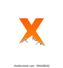 X alphabet mountain negative space letter logo orange