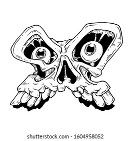 X, ALPHABET SKULL VECTOR DESIGN, DRAWING STYLE