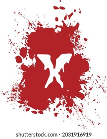 X - Alphabet with splash and spray effect and red background.
