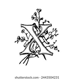 x art antique beauty black botany element garden flower leaf icon design