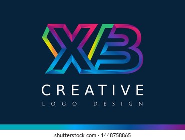 X B Logo. XB Letter Design Vector with Magenta blue and green yellow color
