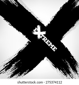 X background. Letter X made with ink. Mark grunge style. Logo extreme. vector