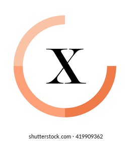X black letter , modern type of font , tree orange colors , simply alphabet like design identity