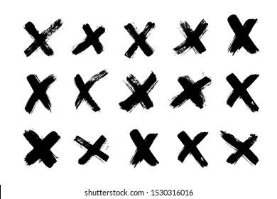 X black mark. Cross sign graphic symbol. Crossed brush strokes.