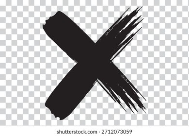 Una marca negra en estilo grunge. Dibujado a mano con pinceladas cruzadas. Símbolos de punto de mira en estilo pincel con salpicaduras de tinta negra. Símbolo gráfico de signo cruzado. Vector X marca, grafico grunge