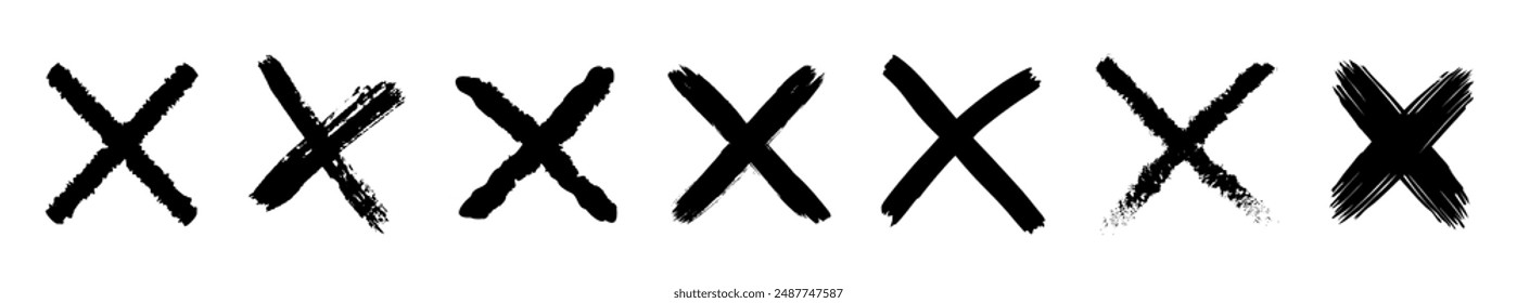 X black mark set in grunge style. Cross sign graphic symbol.