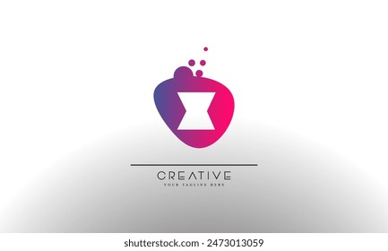 X blue circle Magenta Dotted Bubble Letter Logo Design. Dots Lettering Vector Illustration