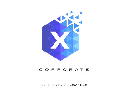 X Blue Hexagonal Letter Logo Design with Mosaic Blue Pattern.