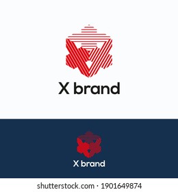 X brand logo. X letter 3d logo template. Hexagon cube logotype with letter x