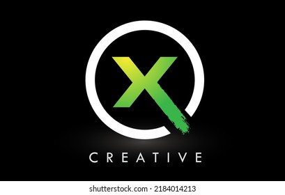 X Brush Letter Logo Design with Green White Circle. Creative Brushed Letters Icon Logo.