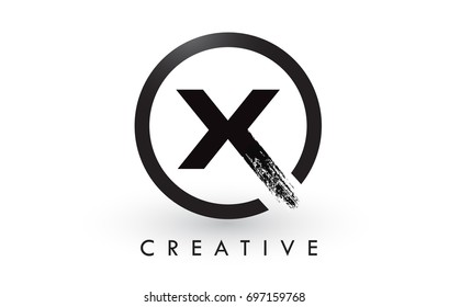 X Brush Letter Logo Design with Black Circle. Creative Brushed Letters Icon Logo.