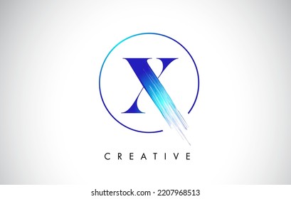 X Brush Stroke Letter Logo Design. Blue Paint Logo Leters Icon with Elegant Circle Vector Design.