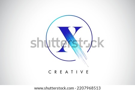 X Brush Stroke Letter Logo Design. Blue Paint Logo Leters Icon with Elegant Circle Vector Design.