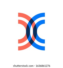 X and C letter combination with orange and blue circle color