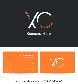 X & C line logo stroke letter design with business card template