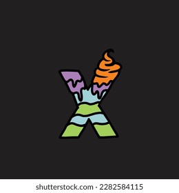 x aus Kuchen, Vektor-Alphabet und Zahl