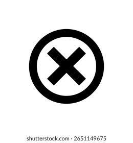 X in circle silhouette icon vector flat illustration on white background.