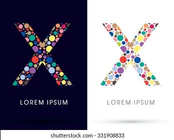 X ,Colorful font, designed using colorful dot graphic vector.