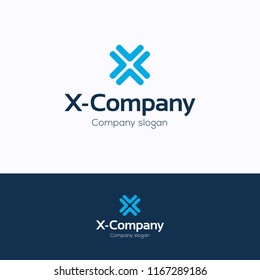 X company logo. Cross blue logotype. Flat energy template