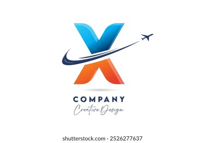 X carta corporativa alfabeto logotipo ícone design com plano de sopro adequado para uma empresa de viagens aéreas ou aeroespaciais ou negócios