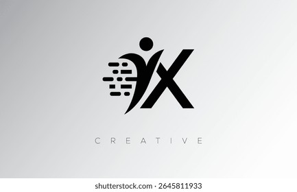 X Creative Digital Monogram Logo  Futuristic Letter mark Design Featuring Human Shape Pixel Motion and Minimal Tech Style for Innovative Branding Identity