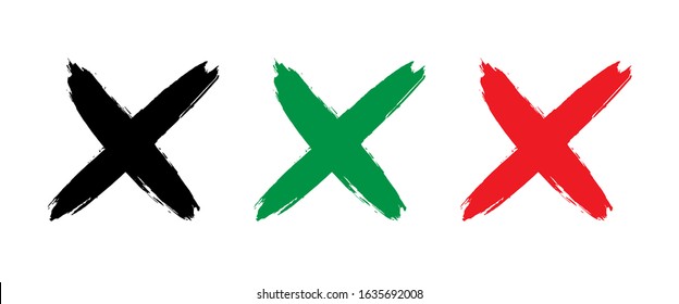 X cross brush paint stroke. Hand drawn vector  symbol. Isolated on white background.