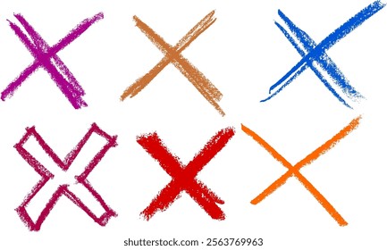 X Cross Crayon Chalk Drawing Vector Set
