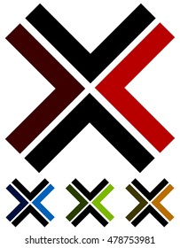 X, cross icon, logo, shape design element in several colors