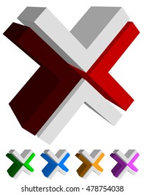X, cross icon, logo, shape design element in several colors