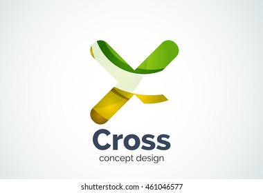 X cross logo template, rotated plus, medical or letter concept. Modern minimal design logotype created with geometric shapes - circles, overlapping elements