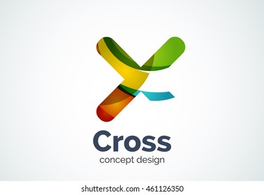 Plantilla de logotipo cruzado X, rotado más, concepto médico o carta. Logotipo moderno de diseño mínimo creado con formas geométricas - círculos, elementos superpuestos