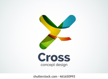 X cross logo template, rotated plus, medical or letter concept. Modern minimal design logotype created with geometric shapes - circles, overlapping elements
