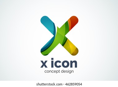 X Cross-Logo-Vorlage, rotiert plus, Medizin oder Buchstaben Konzept. Moderner minimaler Design-Logotyp mit geometrischen Formen - Kreise, überlappende Elemente