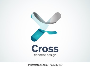 Plantilla de logotipo cruzado X, rotado más, concepto médico o carta. Logotipo moderno de diseño mínimo creado con formas geométricas - círculos, elementos superpuestos