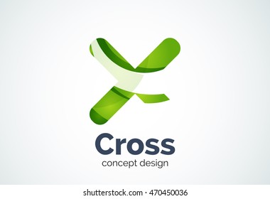 X cross logo template, rotated plus, medical or letter concept. Modern minimal design logotype created with geometric shapes - circles, overlapping elements
